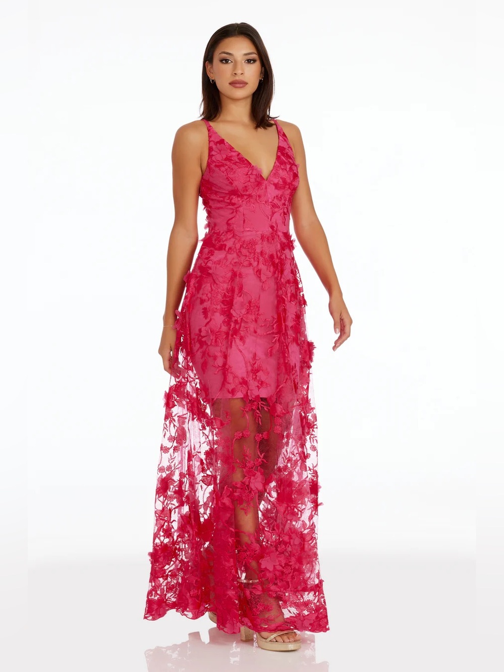 DRESS THE POPULATION Sidney Gown Begonia 3D Floral Lace Maxi Dress - Picture 9 of 11